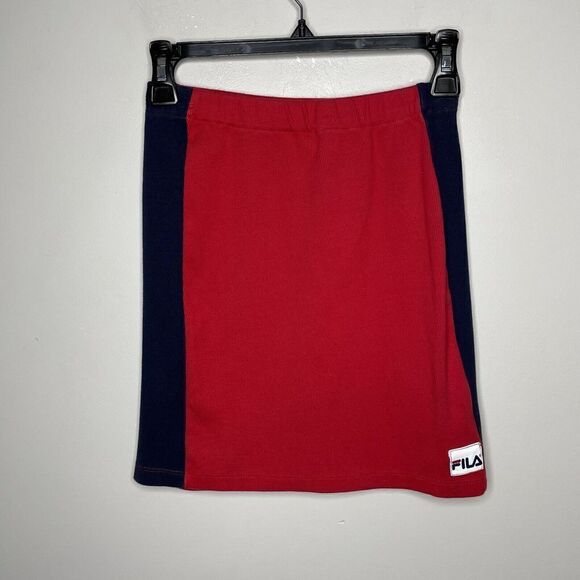 FILA Skirt Womens XS Ribbed Stretch-Knit Mini Red Blue Cotton-Blend Logo - Picture 1 of 9